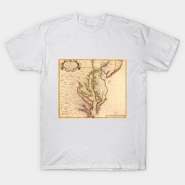 Vintage Map of The Chesapeake Bay (1719) T-Shirt by Bravuramedia